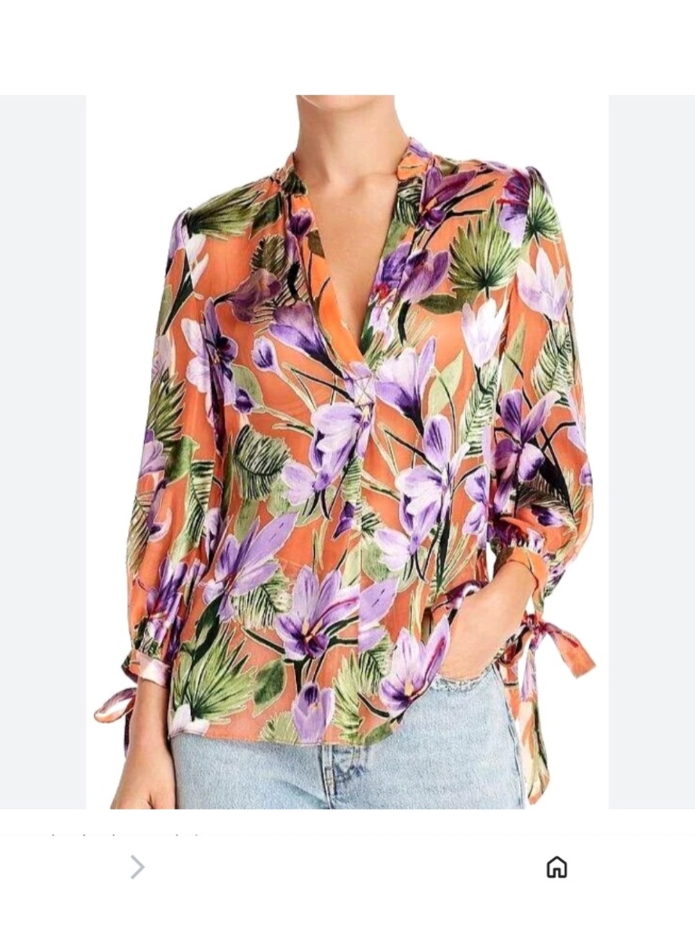 Alice + Olivia 'Shiela' Burnout Blouse Top, Floral Palm Coral SzS/P